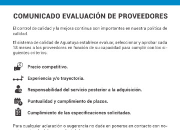 Comunicado: Evaluación de proveedores